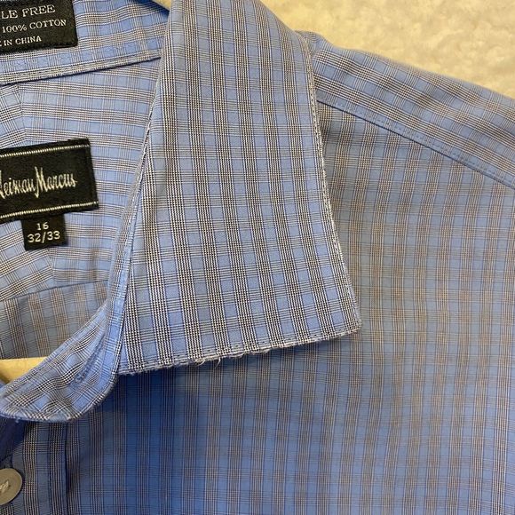 Neiman Marcus long sleeve button‎ down mens plaid shirt Size 16 32/33 Cotton - Picture 4 of 10